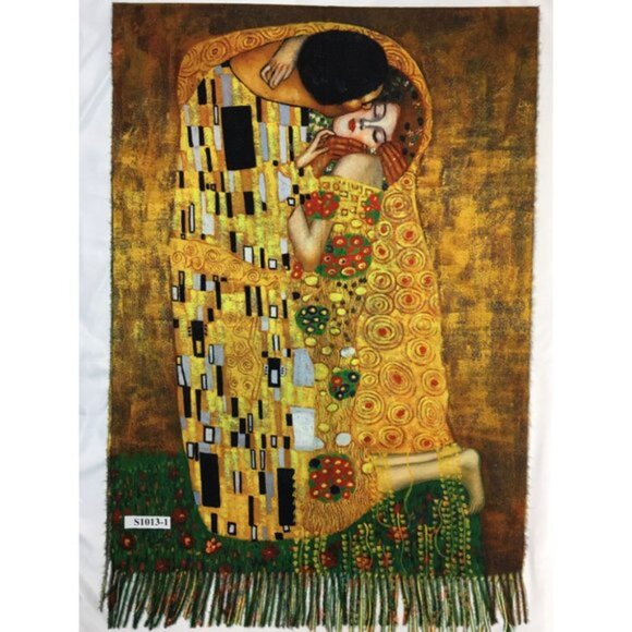Tigerstars Gustav Klimt's The Kiss Fine Art Cashmere Shawl Wrap - Picture 2 of 2